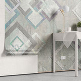 Tapet personalizat abstract cu forme patrate pe un perete texturat textured wall