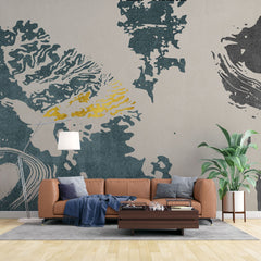 Tapet personalizat abstract cu model abstract in nuante de albastru cu insertii aurii golden dove