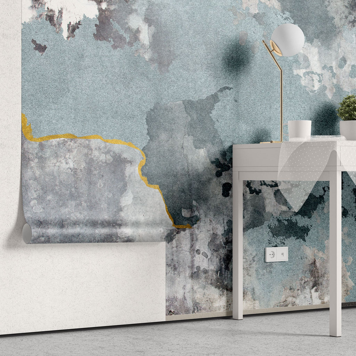 Tapet personalizat abstract cu model abstract in nuante de verde albastru blueish ink
