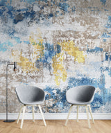 Tapet personalizat abstract cu model abstract texturat in nuante de albastru, bej si auriu gold&blue scrap