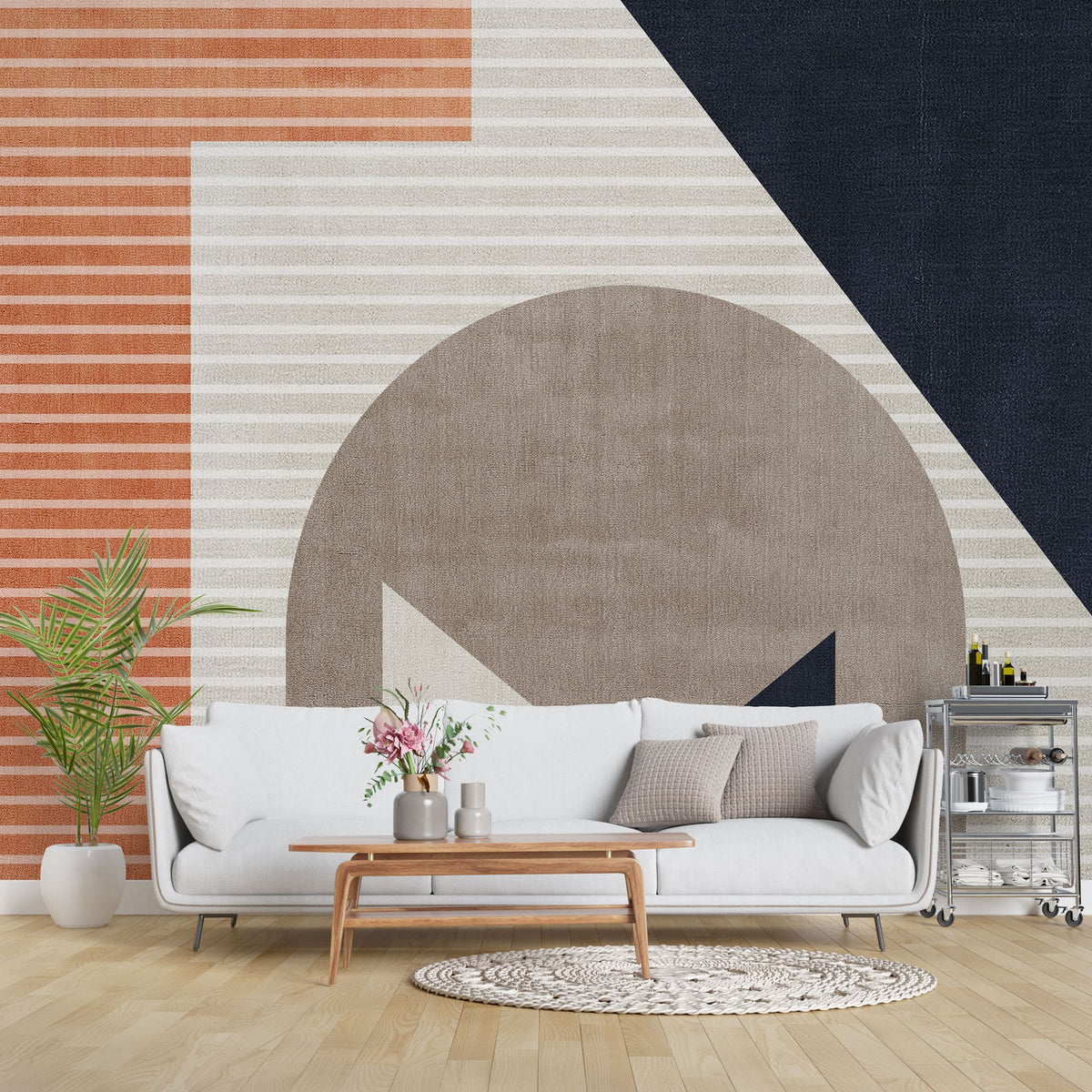 Tapet personalizat abstract cu forme geometrice in nuante de contrast inchis deschis record room