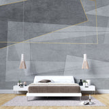 Tapet personalizat abstract cu forme gri si insertii aurii golden framed