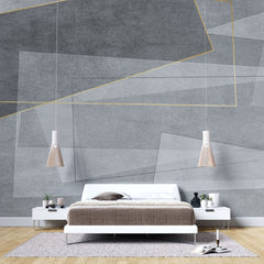 Tapet personalizat abstract cu forme gri si insertii aurii golden framed