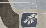 Tapet personalizat abstract cu forme abstracte si flori in nuante de bej, albastru si maro white mahon