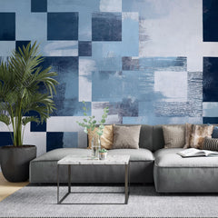 Tapet personalizat abstract cu forme rectangulare abstracte in nuante de albastru blue rectangles