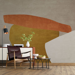 Tapet personalizat abstract cu forme abstracte in nuante aurii si portocalii golden zen