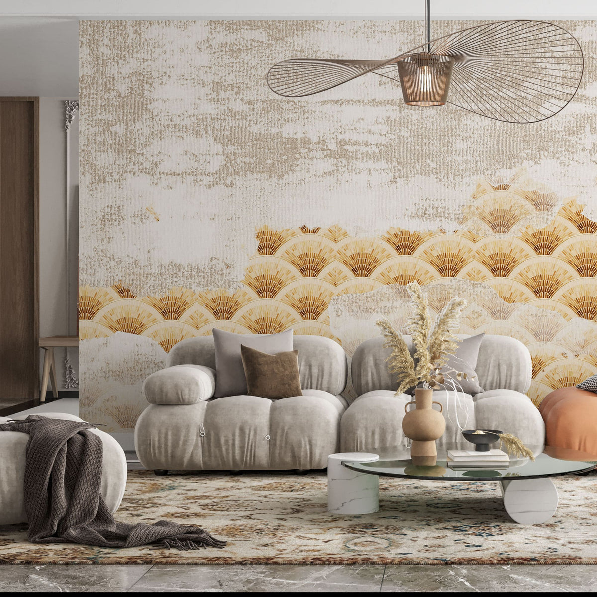 Tapet personalizat abstract cu evantaie abstracte aurii golden fans