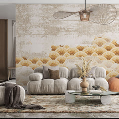 Tapet personalizat abstract cu evantaie abstracte aurii golden fans