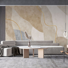 Tapet personalizat abstract cu forma abstracta in nuante de bej cu detalii aurii sleek