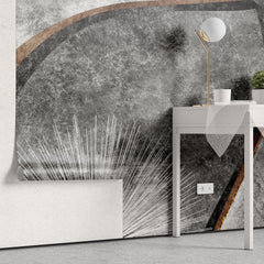 Tapet personalizat abstract cu model abstract in nuante de gri si insertii de bronz stylish grey