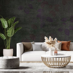 Tapet personalizat abstract cu frunze mov si verzi pe un fundal inchis deep dark contrast
