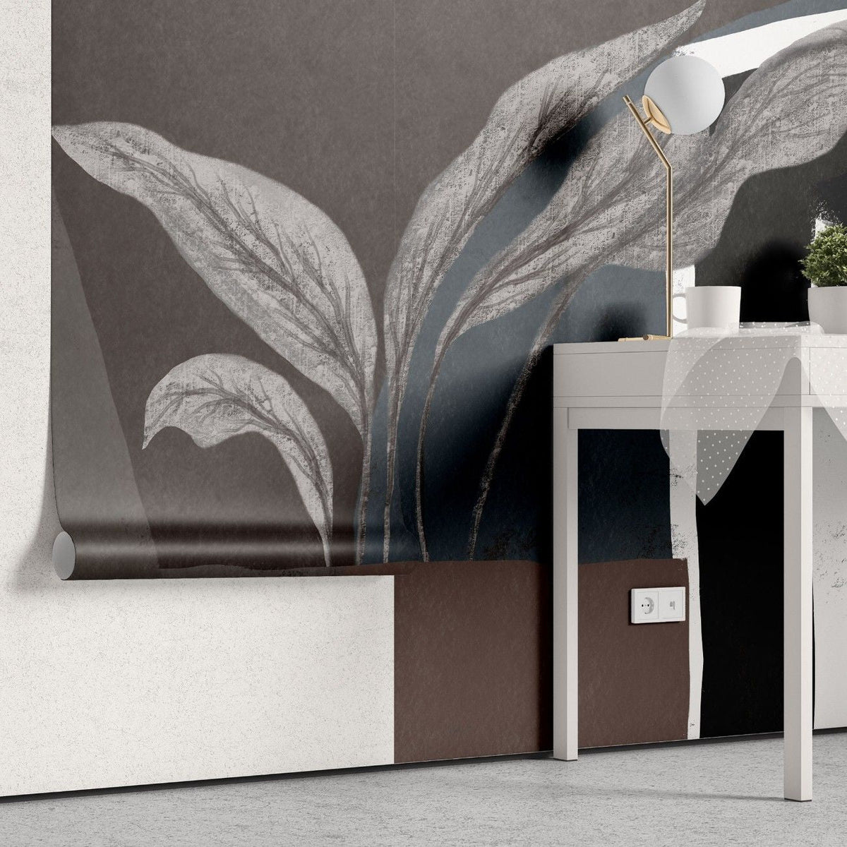 Tapet personalizat abstract cu o reprezentare statica a naturii cu elemente stilizate ce aduce liniste si echilibru still nature
