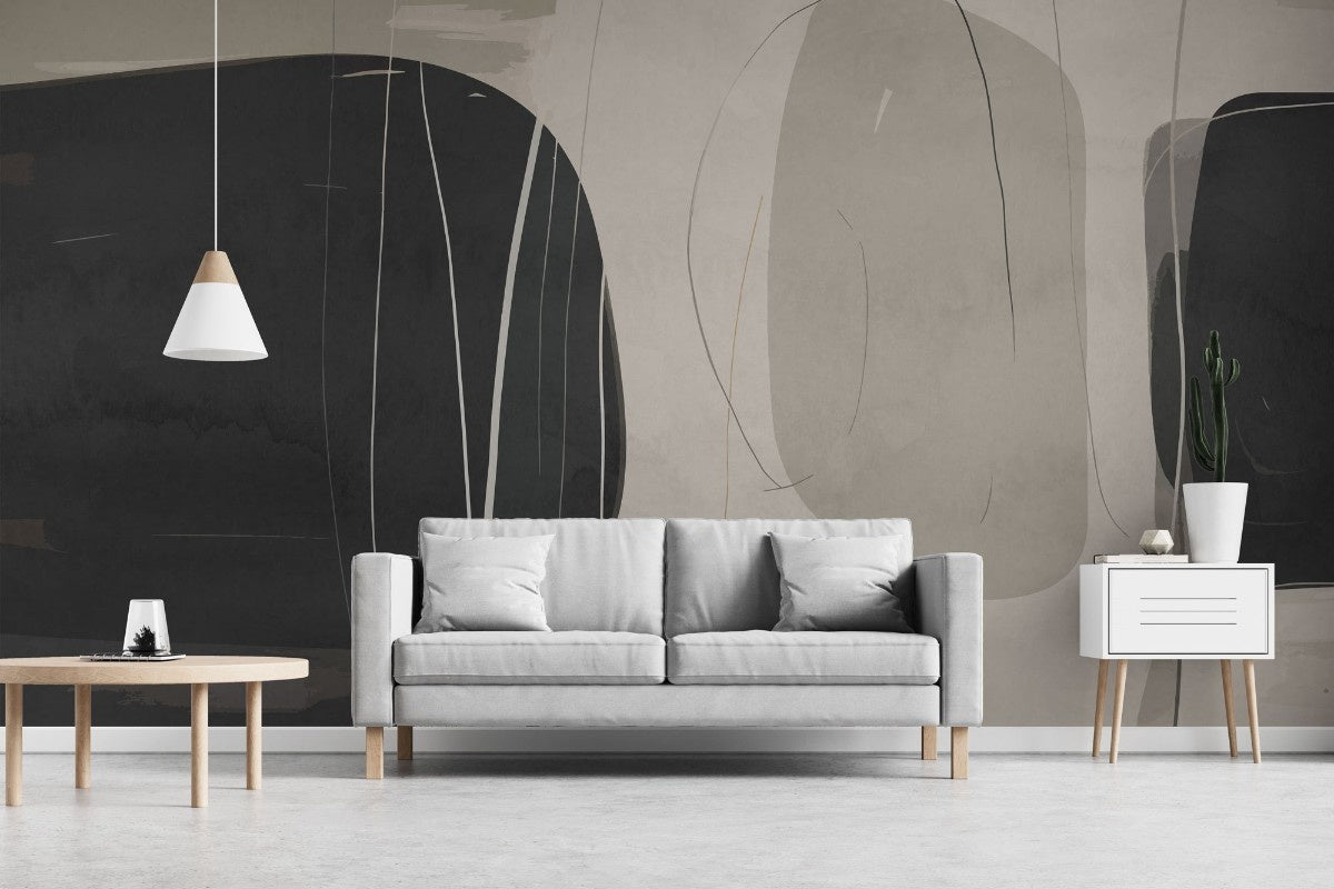 Tapet personalizat abstract cu forme discrete si linistite creand un decor armonios si relaxant quiet shapes