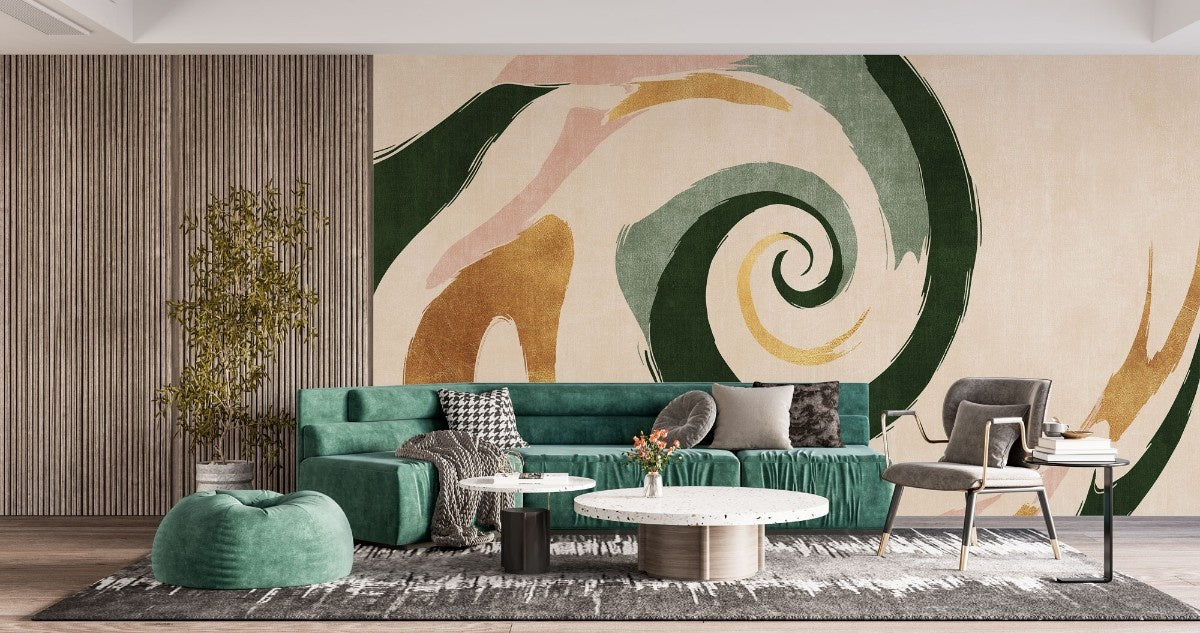 Tapet personalizat abstract cu un vartej modern cu linii curbe si culori vibrante creand un design dinamic si stilat modern swirl