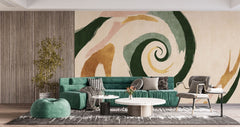 Tapet personalizat abstract cu un vartej modern cu linii curbe si culori vibrante creand un design dinamic si stilat modern swirl