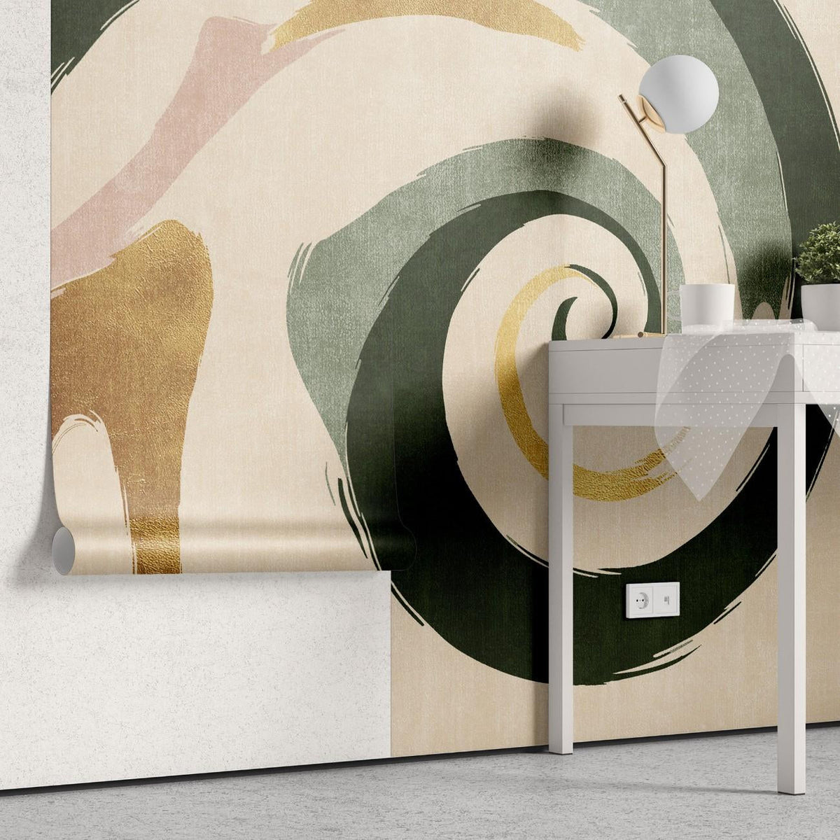 Tapet personalizat abstract cu un vartej modern cu linii curbe si culori vibrante creand un design dinamic si stilat modern swirl