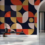 Tapet Personalizat Abstract cu un model neo-geometric in nuante de rosu albastru inchis si roz - NEO GEOMETRIC