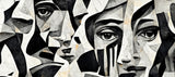 Tapet Personalizat Abstract cu portrete faciale deformate intr-o compozitie artistica abstracta - DEFORMED