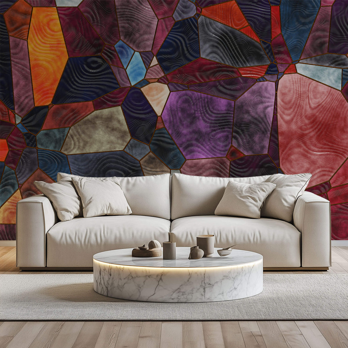 Tapet Personalizat Abstract cu vitralii colorate si unde de apa - STAINED GLASS WATER