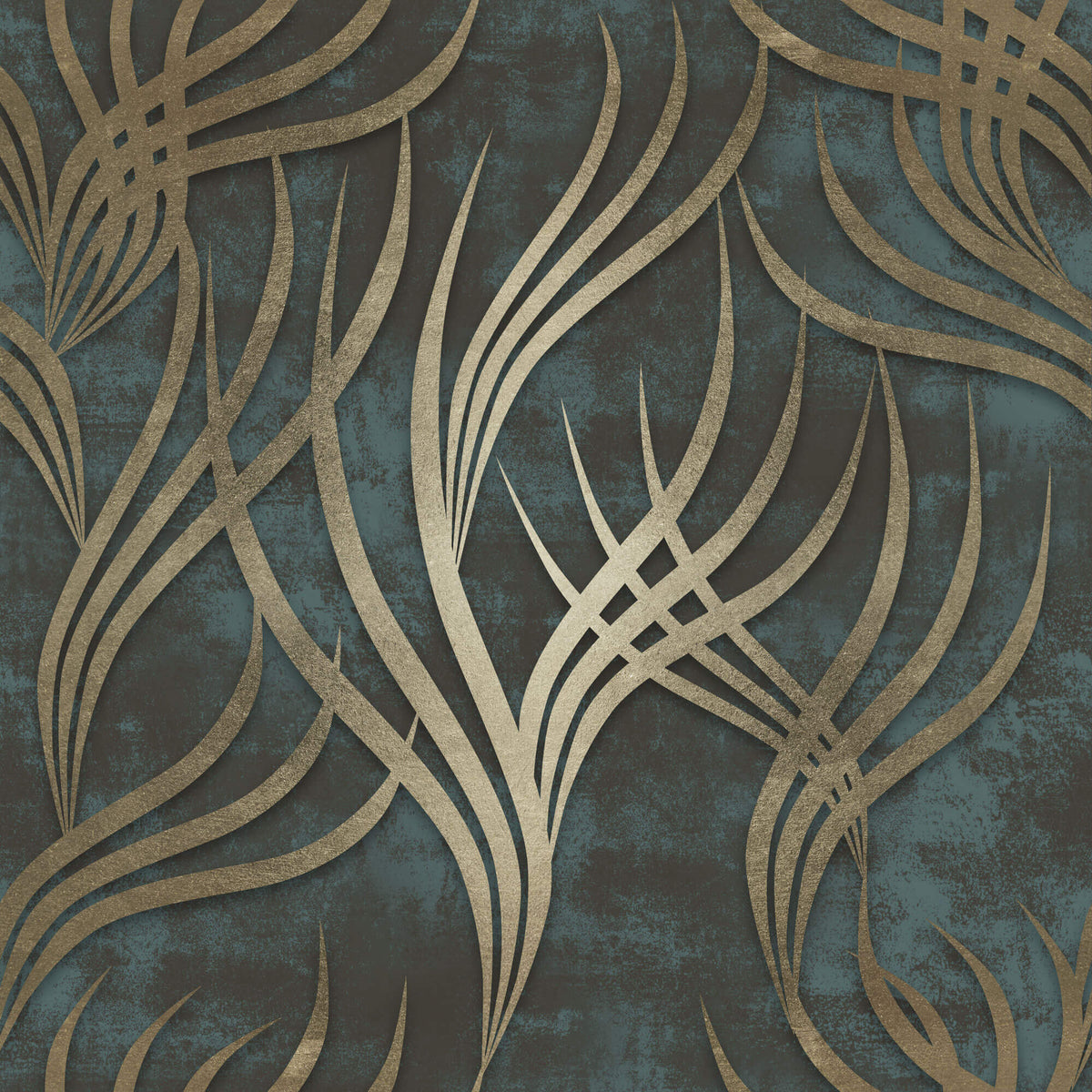 Tapet Personalizat Abstract cu ramuri aurii pe un fundal verde inchis - GOLDEN BRANCH