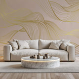 Tapet Personalizat Abstract cu unde aurii pe un fundal roz - SOFT GODDESS