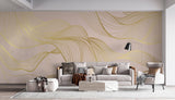 Tapet Personalizat Abstract cu unde aurii pe un fundal roz - SOFT GODDESS