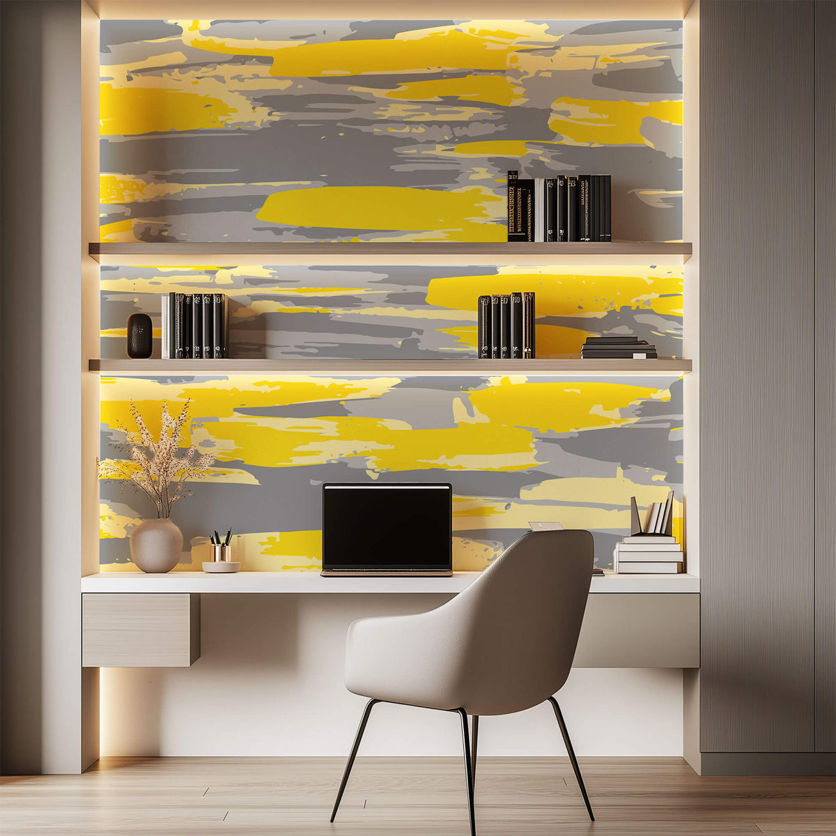 Tapet Personalizat Abstract cu arta digitala abstracta in nuante de galben si gri - YELLOW ACCENT