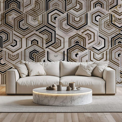 Tapet Personalizat Abstract cu mozaic hexagonal din marmura bej si maro - ARABIAN NIGHTS