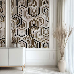 Tapet Personalizat Abstract cu mozaic hexagonal din marmura bej si maro - ARABIAN NIGHTS