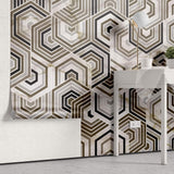 Tapet Personalizat Abstract cu mozaic hexagonal din marmura bej si maro - ARABIAN NIGHTS