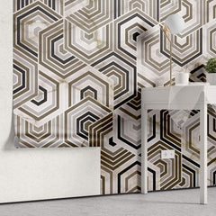 Tapet Personalizat Abstract cu mozaic hexagonal din marmura bej si maro - ARABIAN NIGHTS
