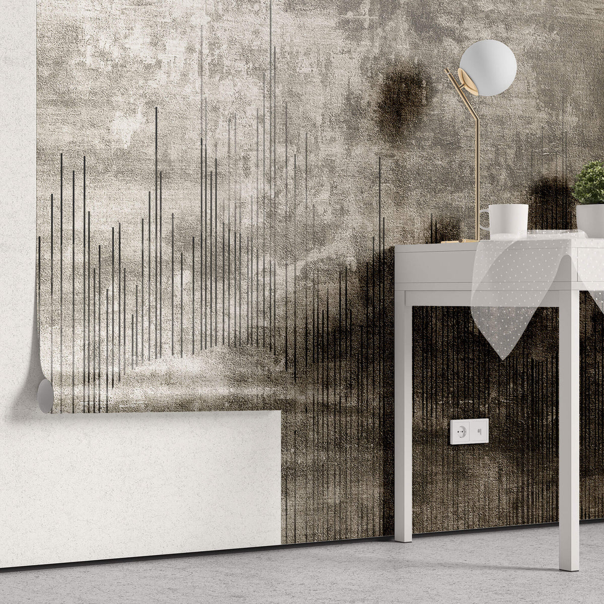 Tapet Personalizat Abstract cu textura de piatra si linii abstracte - LINED WALL
