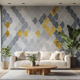 Tapet Personalizat Abstract cu solzi abstracti in nuante de gri si auriu - GREY GOLDEN FLAKES
