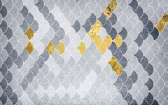 Tapet Personalizat Abstract cu solzi abstracti in nuante de gri si auriu - GREY GOLDEN FLAKES