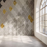 Tapet Personalizat Abstract cu solzi abstracti in nuante de maroniu bej si auriu - BEIGE GOLDEN FLAKES