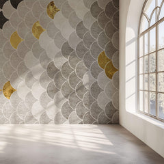Tapet Personalizat Abstract cu solzi abstracti in nuante de maroniu bej si auriu - BEIGE GOLDEN FLAKES
