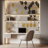 Tapet Personalizat Abstract cu solzi abstracti in nuante de maroniu bej si auriu - BEIGE GOLDEN FLAKES