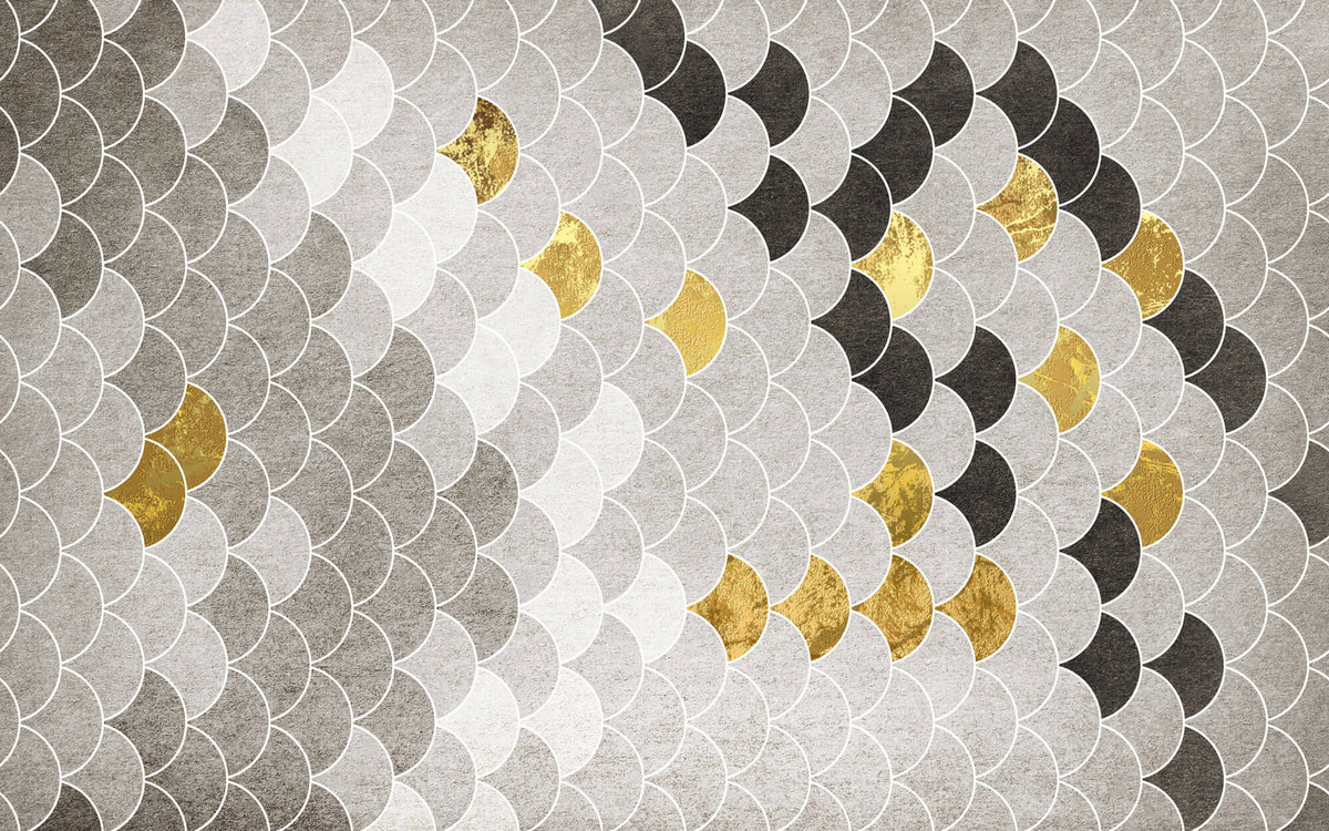 Tapet Personalizat Abstract cu solzi abstracti in nuante de maroniu bej si auriu - BEIGE GOLDEN FLAKES