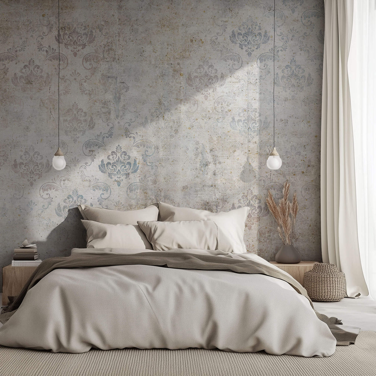 Tapet Personalizat Abstract cu model rococo intr-o textura vintage - CEMENT ROCOCO