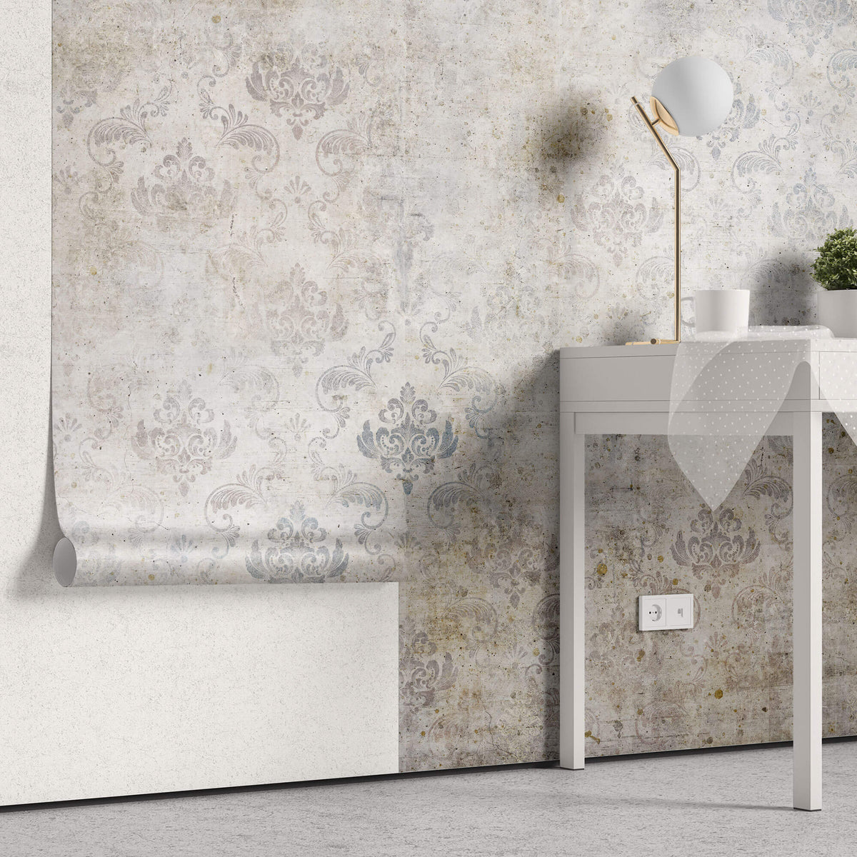 Tapet Personalizat Abstract cu model rococo intr-o textura vintage - CEMENT ROCOCO