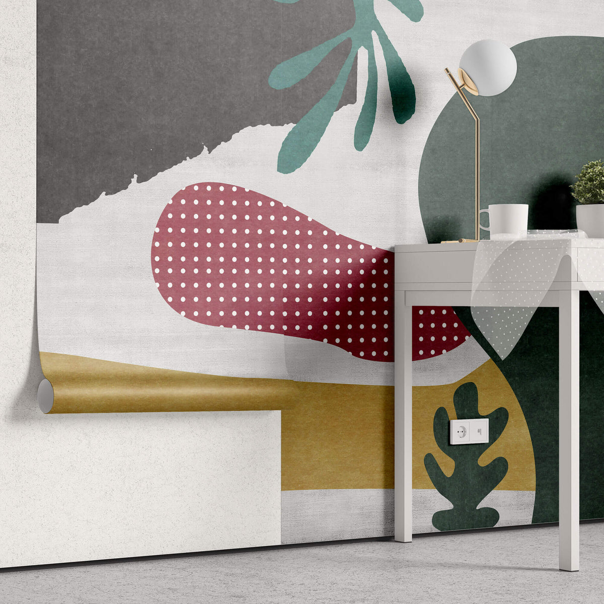 Tapet Personalizat Abstract cu elemente jucause colorate in nuante de rosu si verde - FOREST GREEN COLLAGE