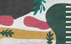 Tapet Personalizat Abstract cu elemente jucause colorate in nuante de rosu si verde - FOREST GREEN COLLAGE