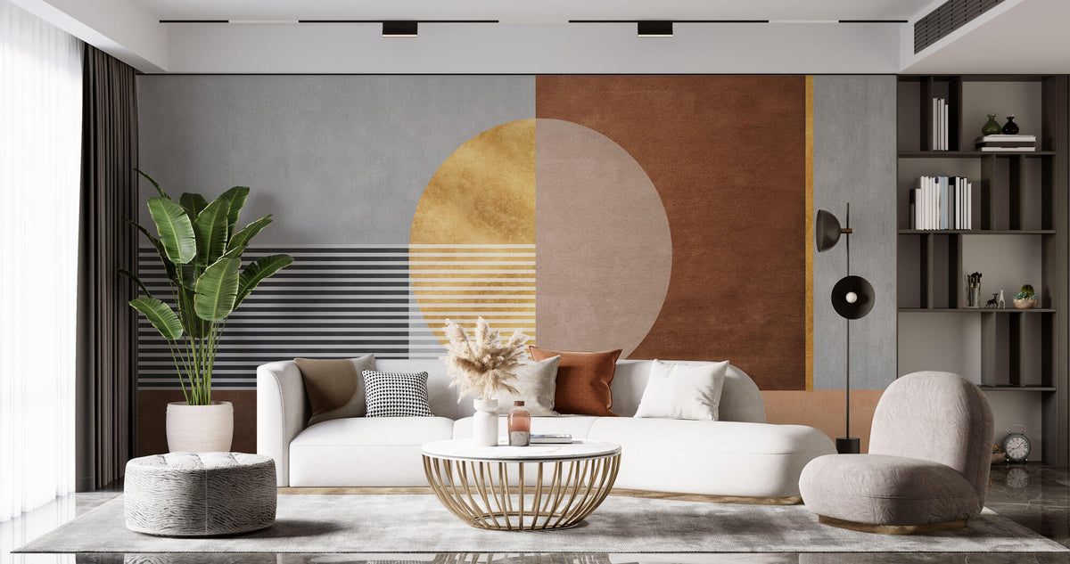 Tapet Personalizat Abstract cu forme abstracte liniare pe un fundal texturat - GOLDEN BROWN