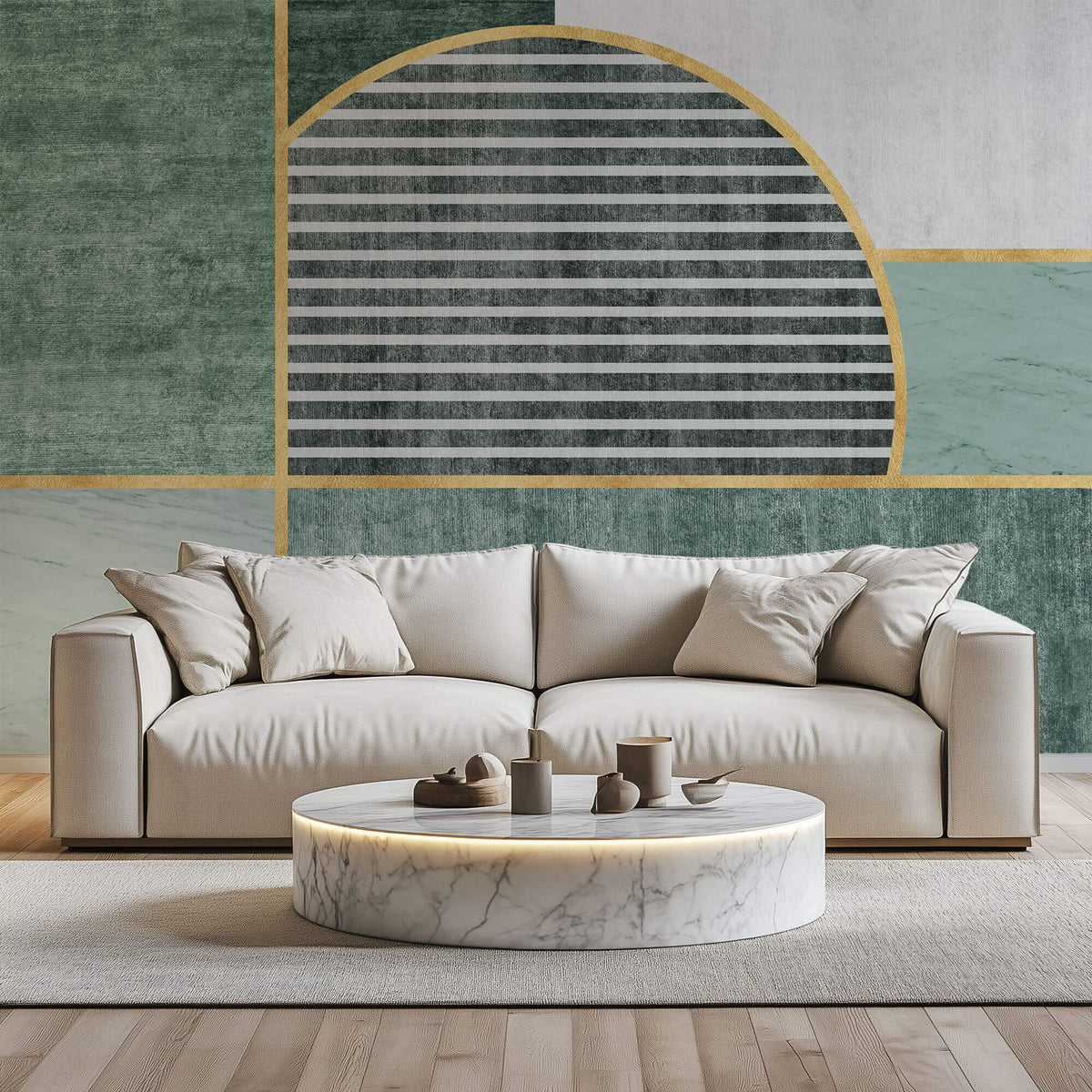 Tapet Personalizat Abstract cu texturi de plaster si marmura in nuante verzi - GREEN SHUTTERS