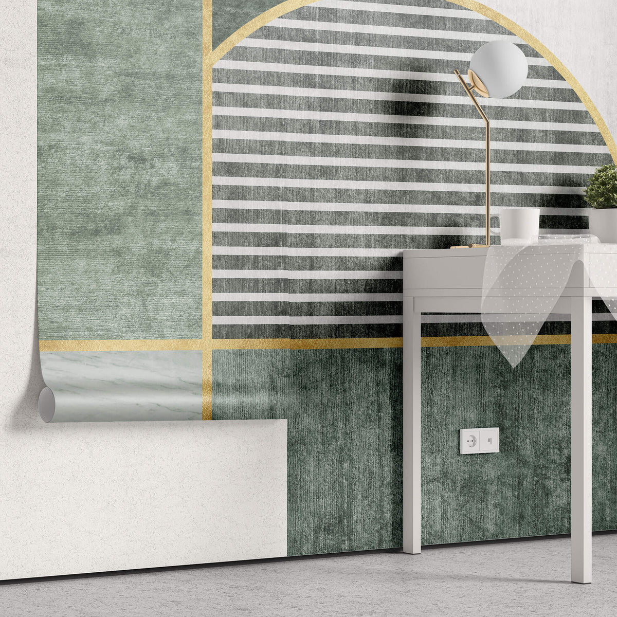 Tapet Personalizat Abstract cu texturi de plaster si marmura in nuante verzi - GREEN SHUTTERS