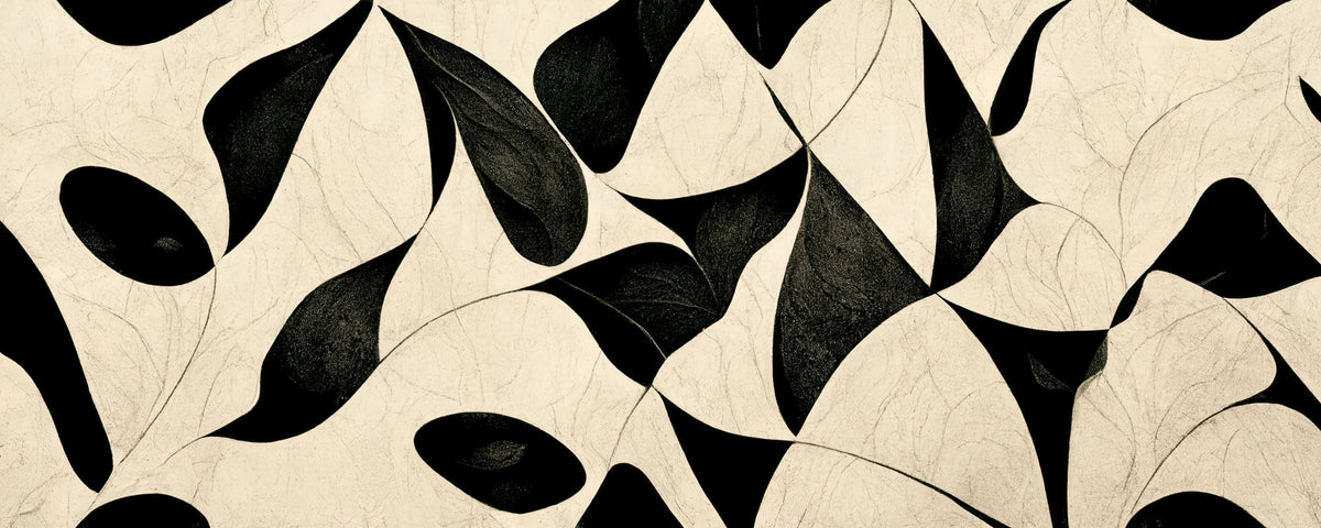 Tapet Personalizat Abstract cu design estetic modern cu frunze negre si fundal crem - ABSTRACT BLACK LEAVES