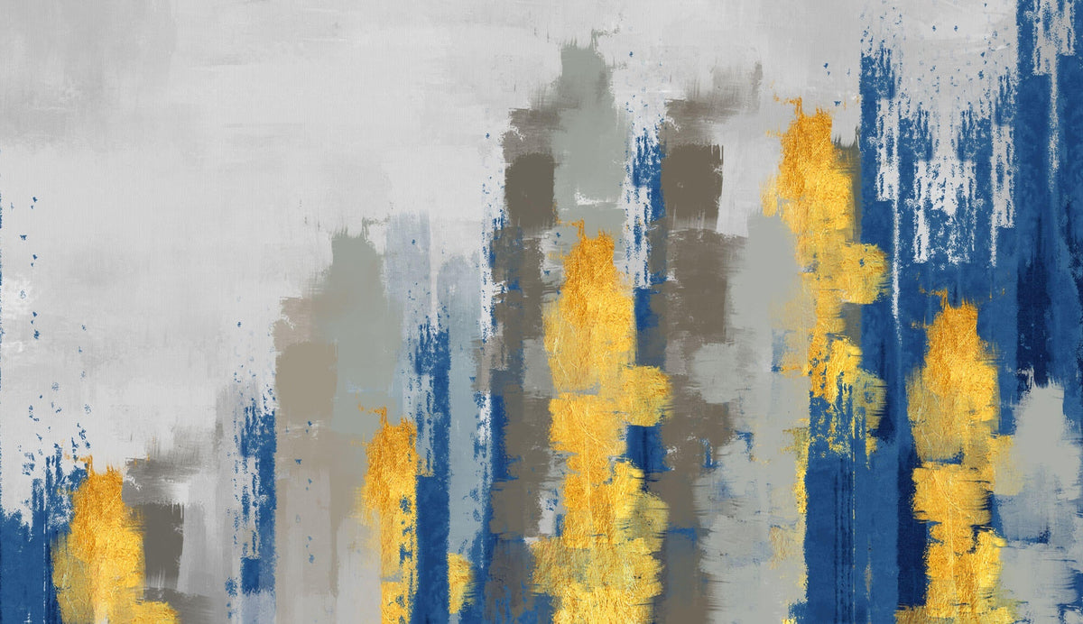 Tapet Personalizat Abstract cu fundal de canvas pictat cu nuante de albastru si auriu - TOUCH PAINT