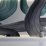 Tapet Personalizat Abstract cu urme de pensula in nuante de acril negru si turcoaz - CLEAR STROKES