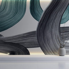 Tapet Personalizat Abstract cu urme de pensula in nuante de acril negru si turcoaz - CLEAR STROKES