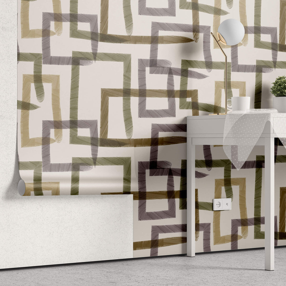 Tapet Personalizat Abstract cu dreptunghiuri texturate in nuante maronii verzi si mov - CHAIN PAINT